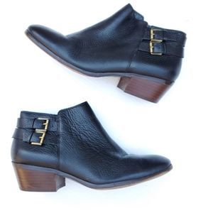 Sam Edelman Black Double Buckle Leather Booties